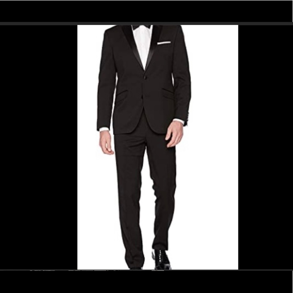 Classic Kenneth Cole Slim Fit Stretch Black Tuxedo and J. Ferrar Tuxedo Shirt.